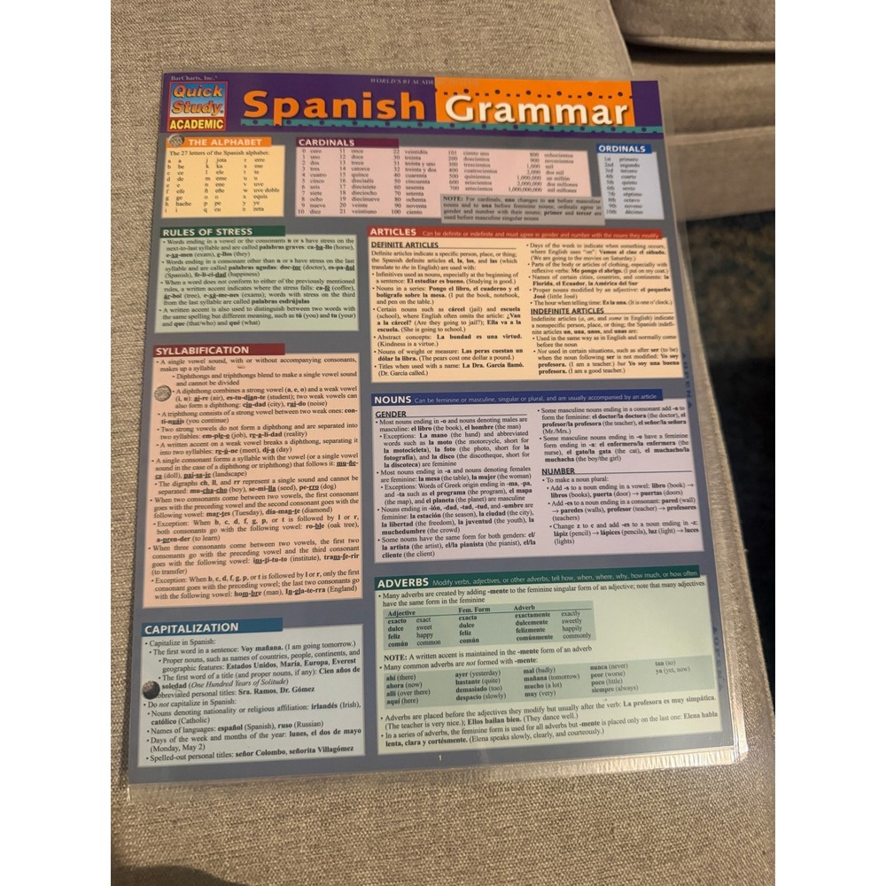 BarCharts QuickStudy Academic Spanish Grammar Laminated Reference Guide 6-Page